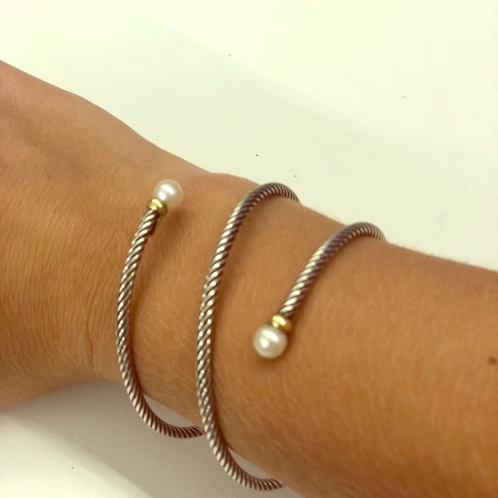 David Yurman Silver and Pearl Spiral Bracelet